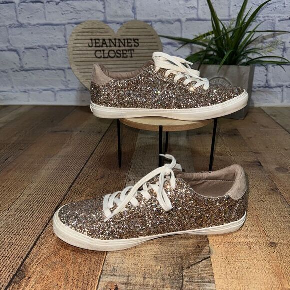 Old Navy Court Sneakers S/480544-01 Womens Size 8 M PINK Glitter/Taupe Canvas - Picture 4 of 11